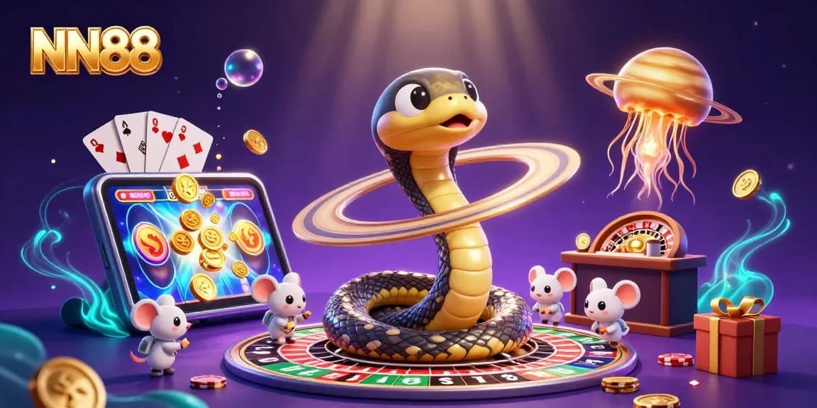 Experience thrilling gameplay with NN88 at this vibrant cosmic casino scene featuring unique game elements.