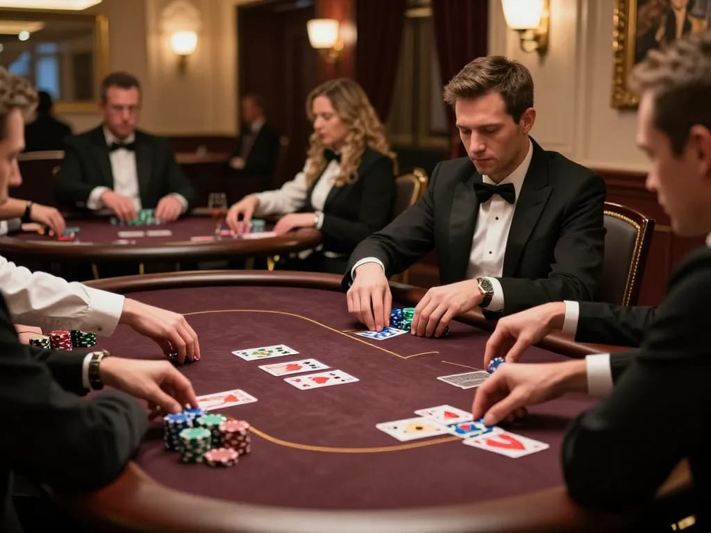 red88 exclusive poker players in luxurious setting placing bets amidst high-stakes gameplay