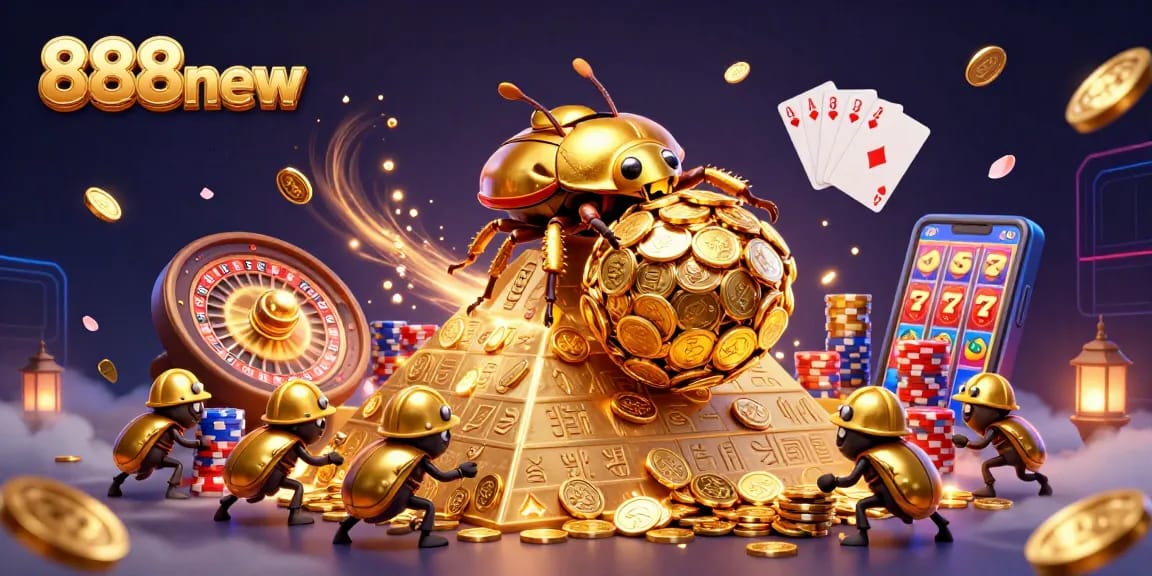 Experience the thrill of winning at 888new with golden coins and spinning roulette wheels.