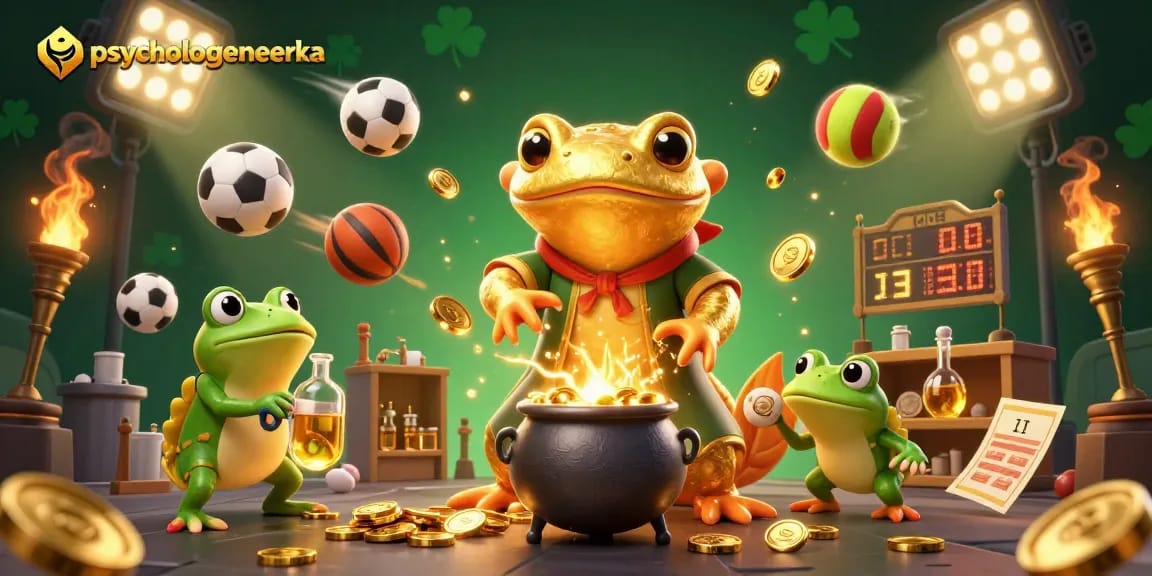 Engage with psychologeneureka in an enchanting casino scene featuring a magical alchemist and dynamic sports elements.