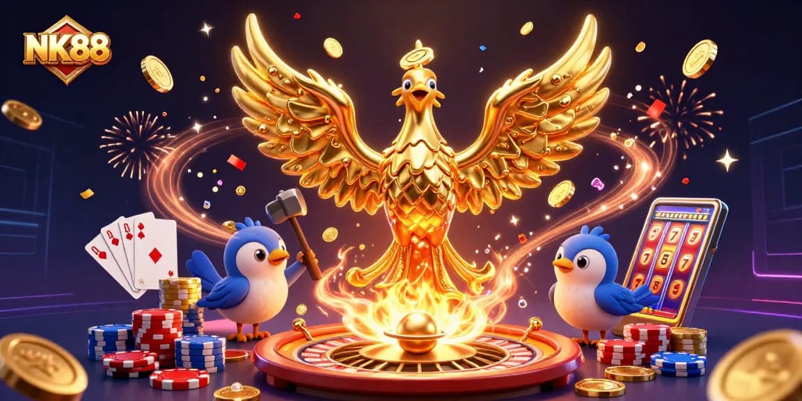 Experience thrilling wins with NK88's vibrant golden phoenix casino scene.