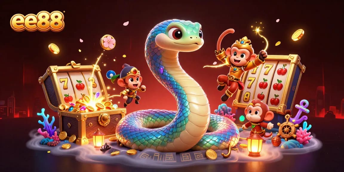 Engage with thrilling casino adventures at ee88, featuring colorful slot reels and vibrant characters.
