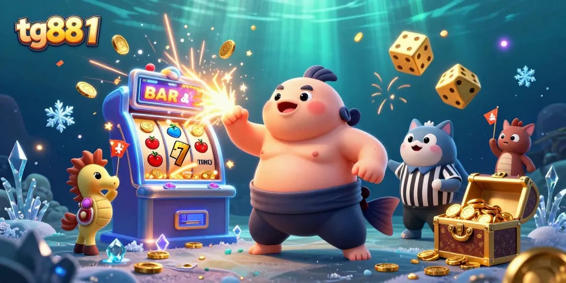 Experience the excitement of tg88 1 as the jackpot explodes in a vibrant underwater casino scene.