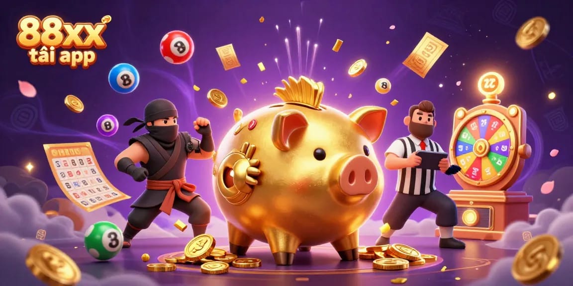 Experience the excitement of 88xx tải app with a colorful casino showdown featuring a sumo wrestler and ninja.