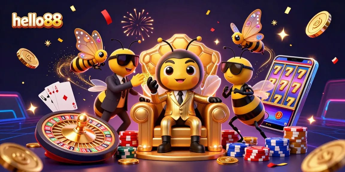 Hello88 mob boss illustration with glittering rewards, embodying online gambling excitement and casino charm.