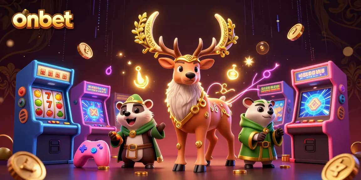 Experience the excitement at onbet with vibrant games and engaging casino elements in this dynamic illustration.