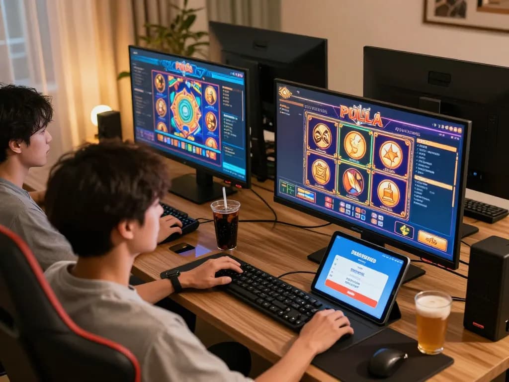 Engaging gameplay of slot pulsa on multiple screens showcasing a modern online casino experience.