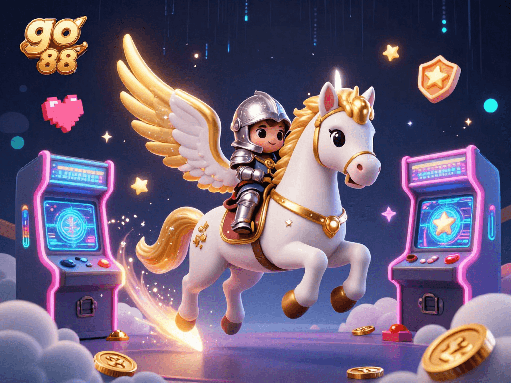 Experience thrilling gameplay with go 88 in this dynamic illustration featuring a celestial horse and knight.