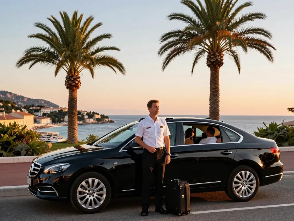 Taxis à Saint-Tropez offrant un transport de luxe avec un chauffeur professionnel dans un cadre élégant.