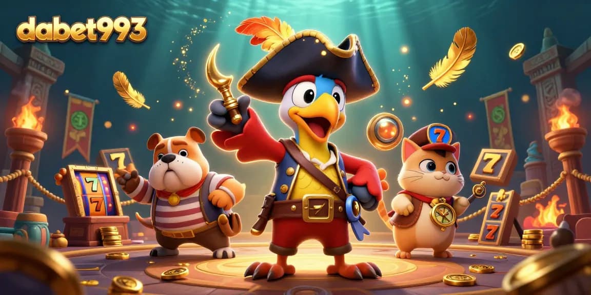 Engage in thrilling gaming action with dabet993, featuring a pirate captain and his crew in a vibrant casino scene.