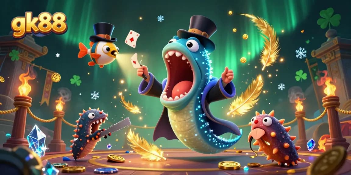 Experience exciting card tricks and casino themes with gk88 in a vibrant underwater scene.