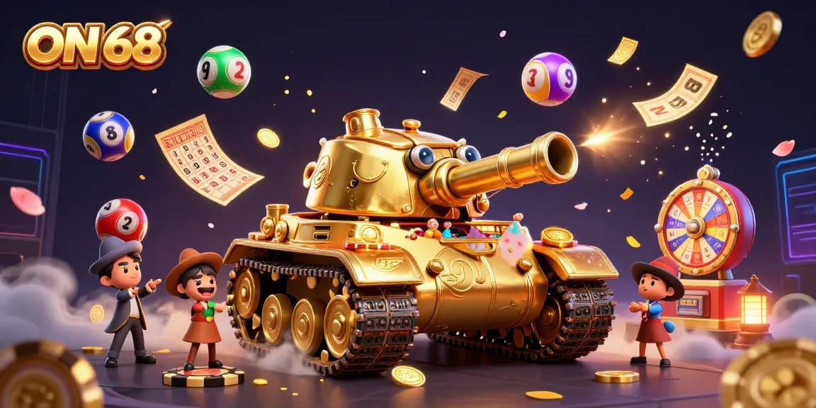 Engage with the dynamic casino experience at ON 68, showcasing a vibrant 3D beetle tank casino scene.