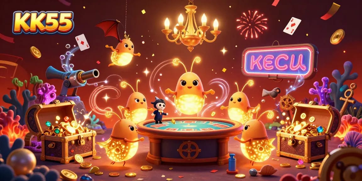 Experience thrilling gameplay at KK55 with vibrant casino excitement and glowing underwater elements.