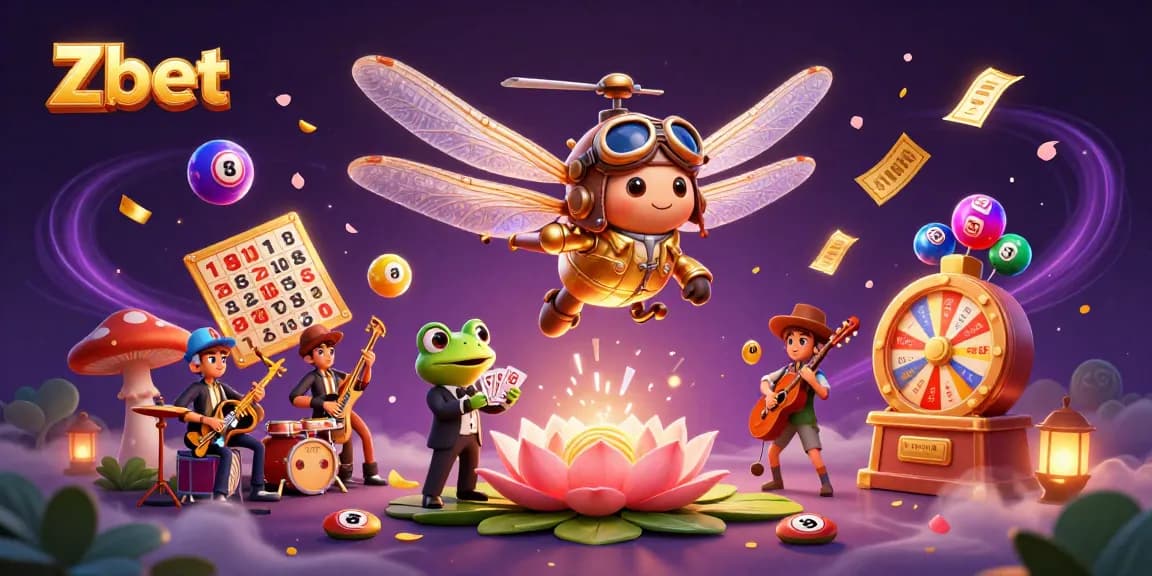 Zbet casino illustration with dynamic game elements and engaging characters in a vibrant scene.