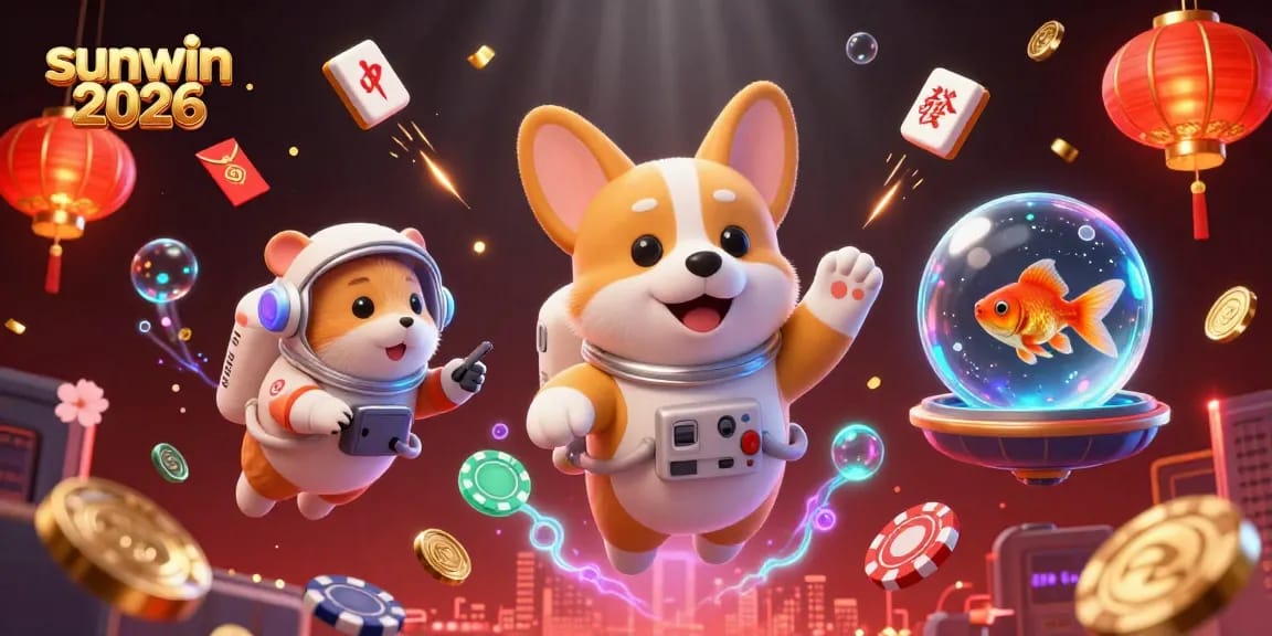 Engage with sunwin 2026 in a vibrant casino space featuring floating poker chips and coins.