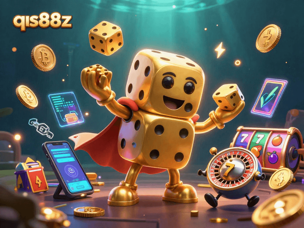 qs88z brings excitement as a massive golden dice golem juggles wins in the casino.