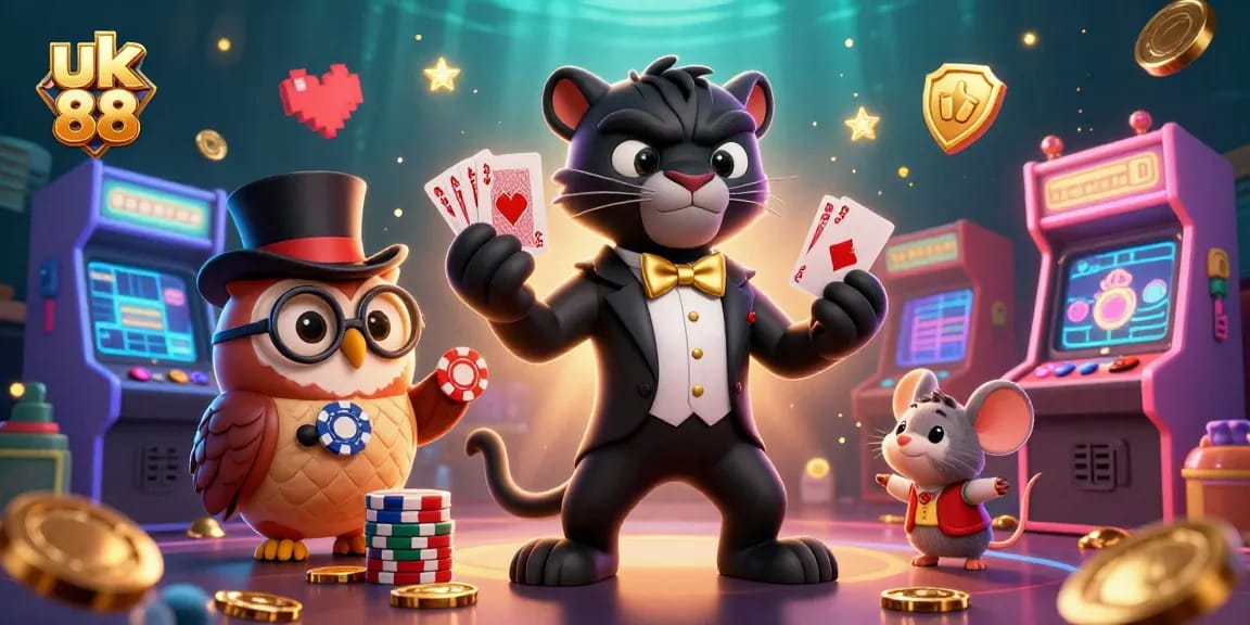 Experience the excitement with uk 88 as the black panther deals cards in a vibrant casino scene.