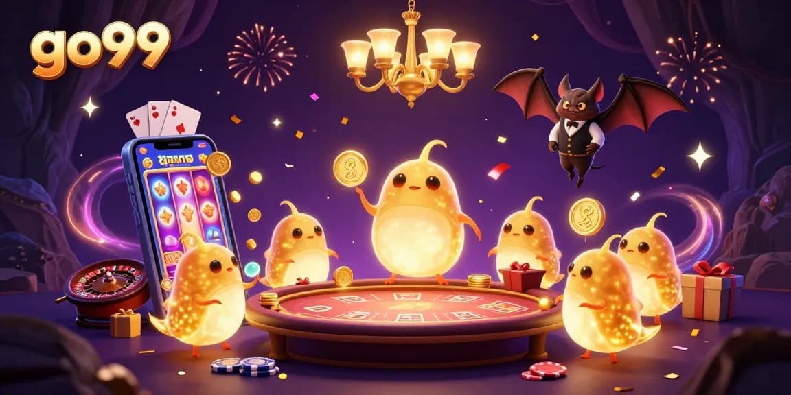 Experience the thrill of go99 with a vibrant casino scene illuminated by glowworms, featuring dynamic game elements.