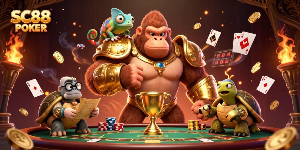 Experience intense SC88 POKER action with vibrant characters and dynamic gambling elements.