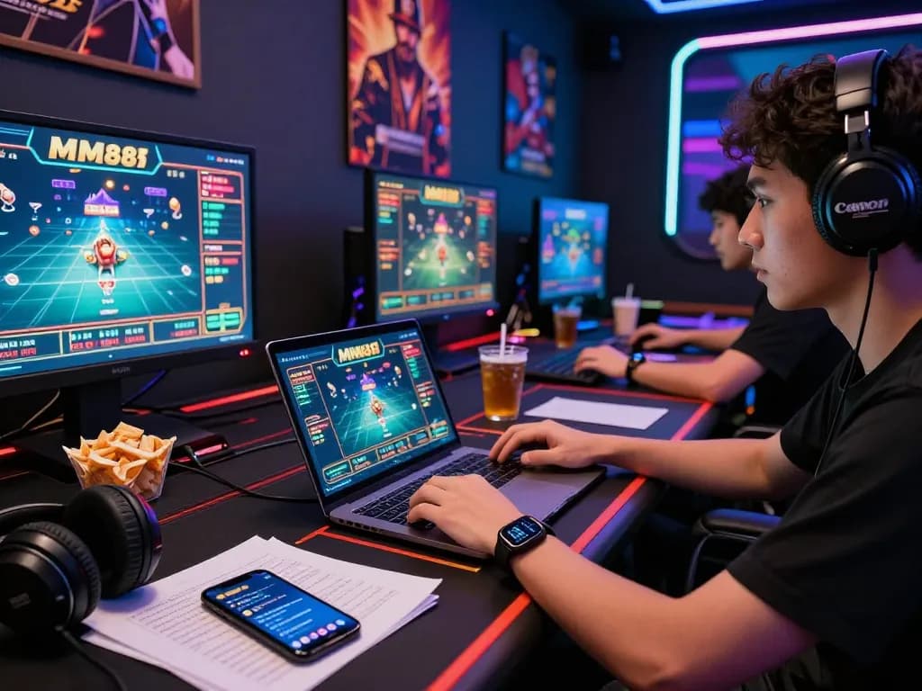 Engaging MM88 online gaming scene with player and vibrant atmosphere