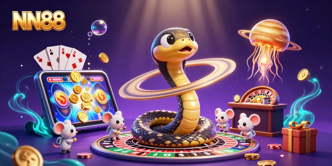 Experience thrilling gameplay with NN88 at this vibrant cosmic casino scene featuring unique game elements.