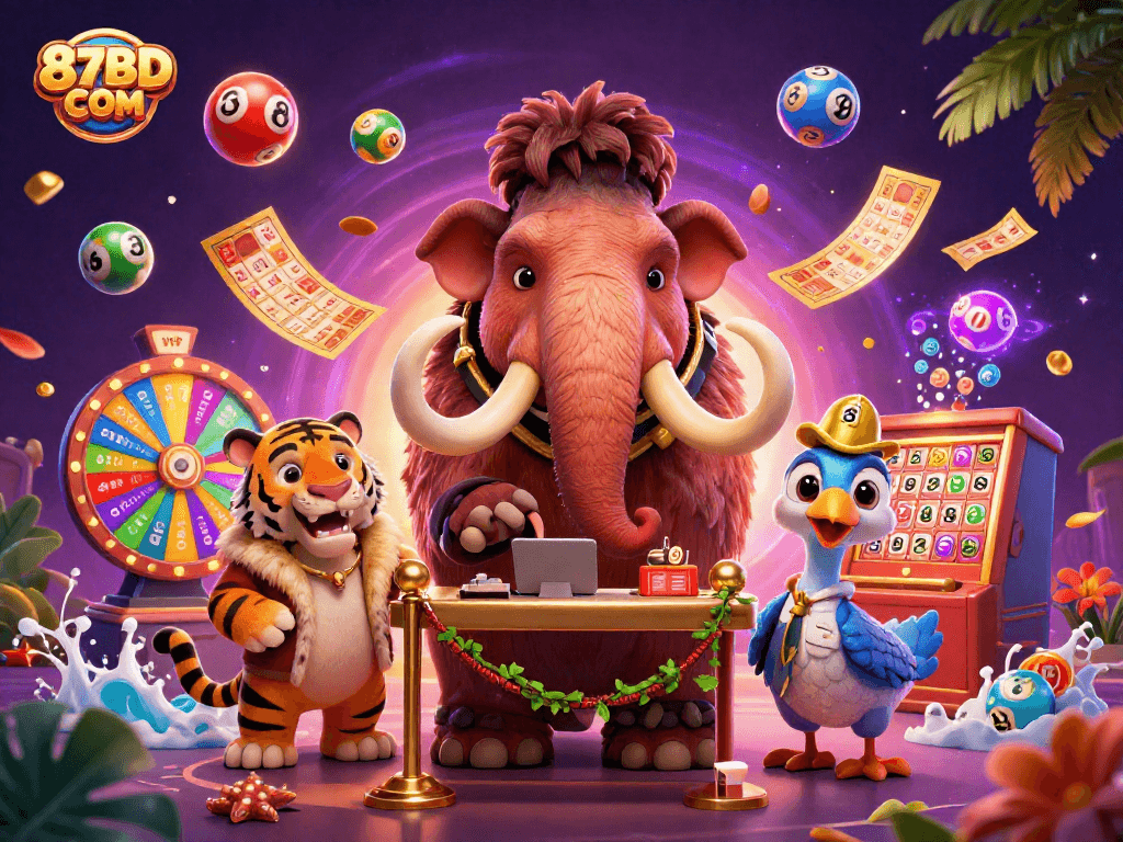 Join the action at 87BD COM with vibrant lottery elements and entertaining characters.