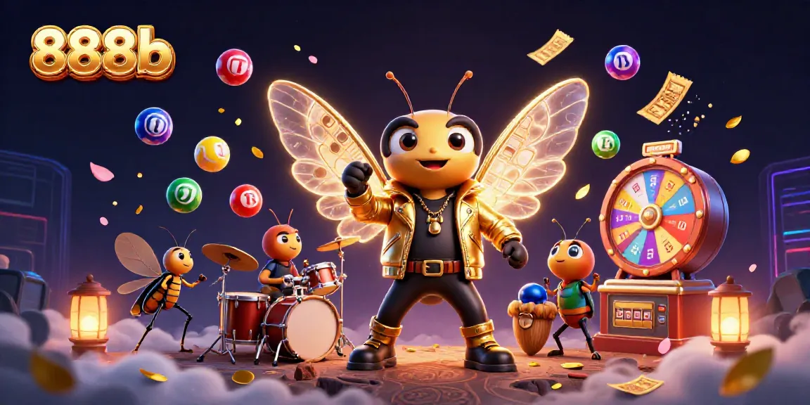 Experience the excitement of 888b with a vibrant lottery scene featuring colorful elements and animated characters.
