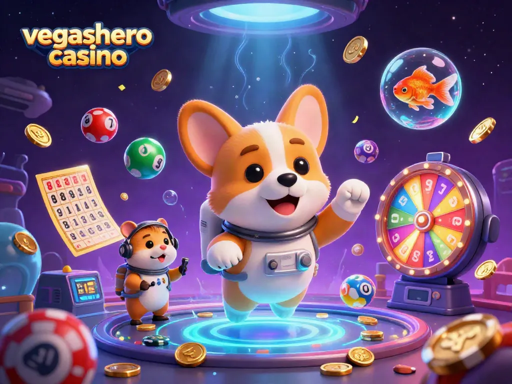 Experience thrilling action at vegashero casino with a vibrant space-themed illustration featuring unique characters.