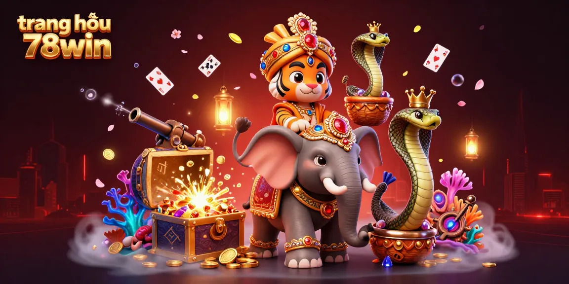 Engaging scene of trang chủ 78win depicting a vibrant 3D casino atmosphere with a maharaja and treasure elements.