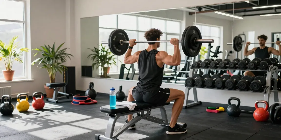 Prime Pharma Steroiden fitness session featuring bodybuilder lifting weights in modern gym.