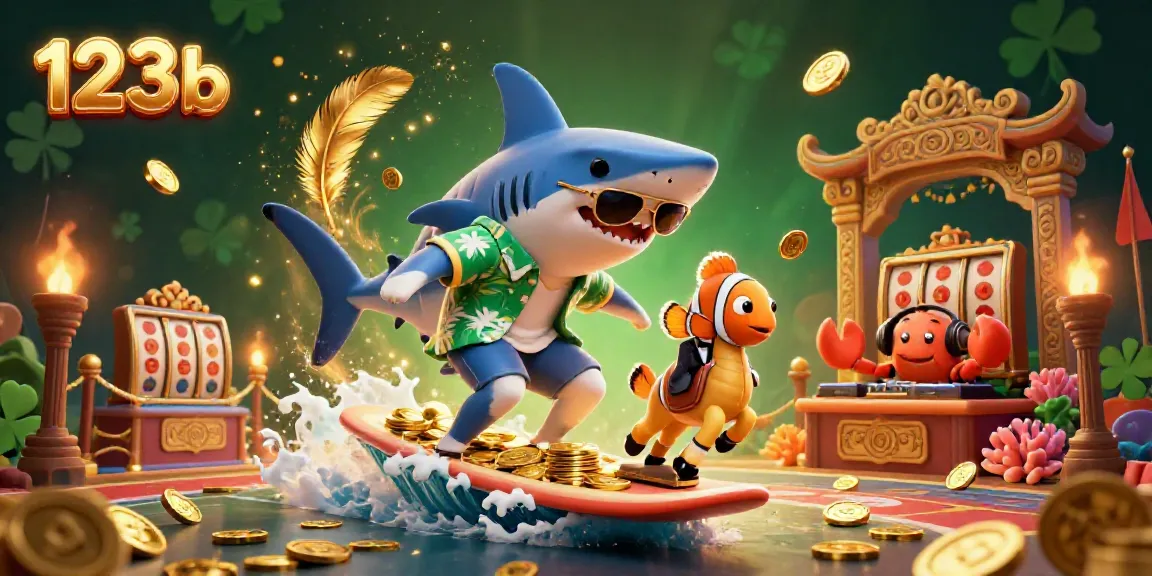 Engage with 123b in a dynamic casino-themed scene featuring playful characters and gold coins.