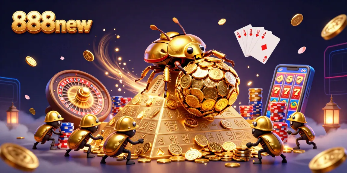 Experience the thrill of winning at 888new with golden coins and spinning roulette wheels.