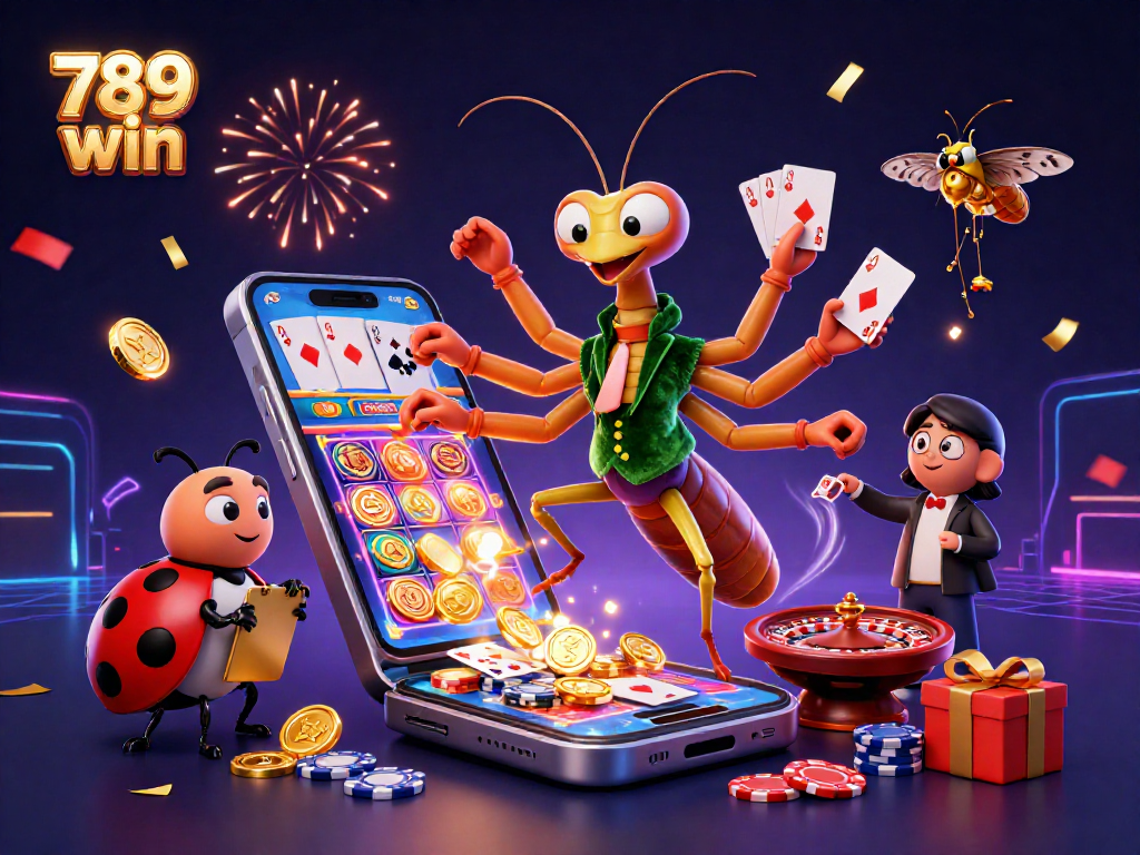 Engaging scene showcasing 789 win casino excitement with a card sharp and pit boss amid dynamic slot game elements.