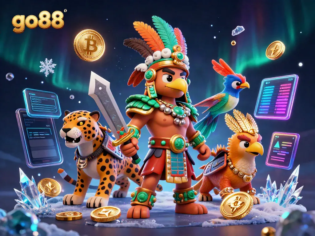 Engage in thrilling gameplay with go88, featuring an Aztec warrior and crypto elements in vibrant 3D art.