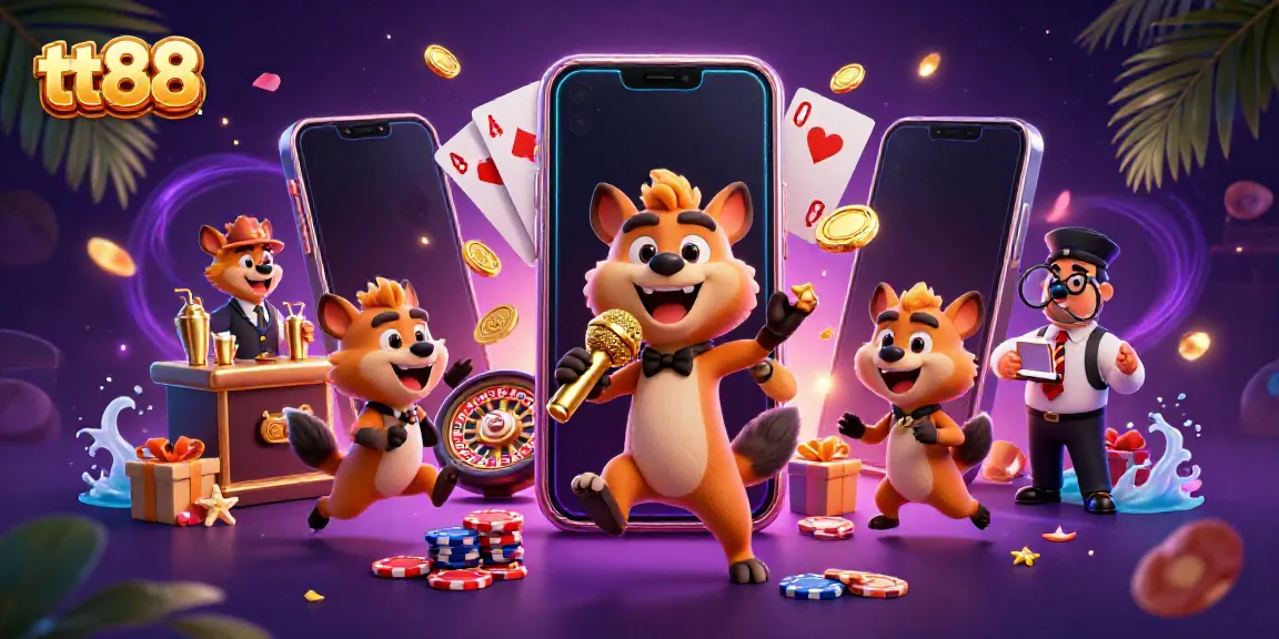 Enjoy thrilling gaming at tt88's vibrant casino club featuring hyenas amid vibrant slot games and lively atmosphere.