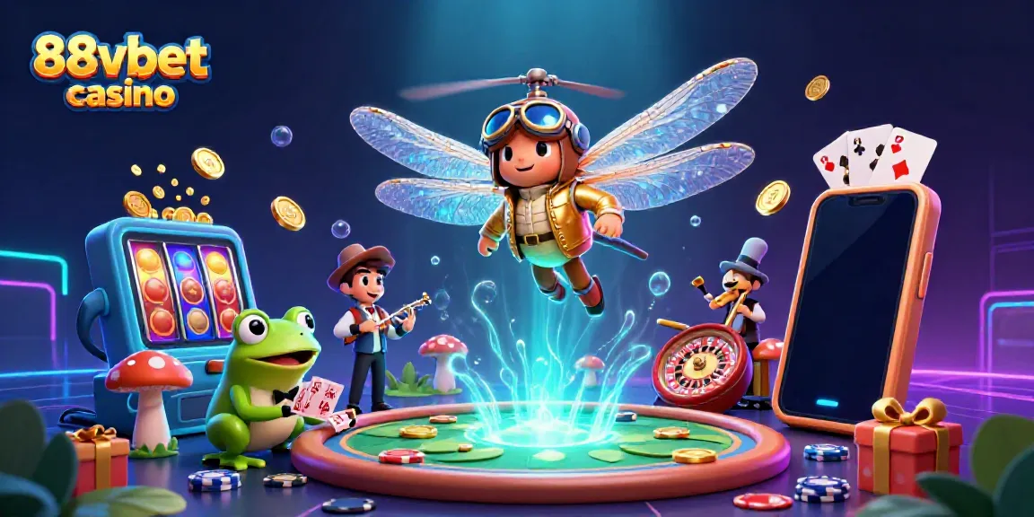 Experience thrilling gameplay at 88vbet casino with dragonfly pilot and frog croupier.
