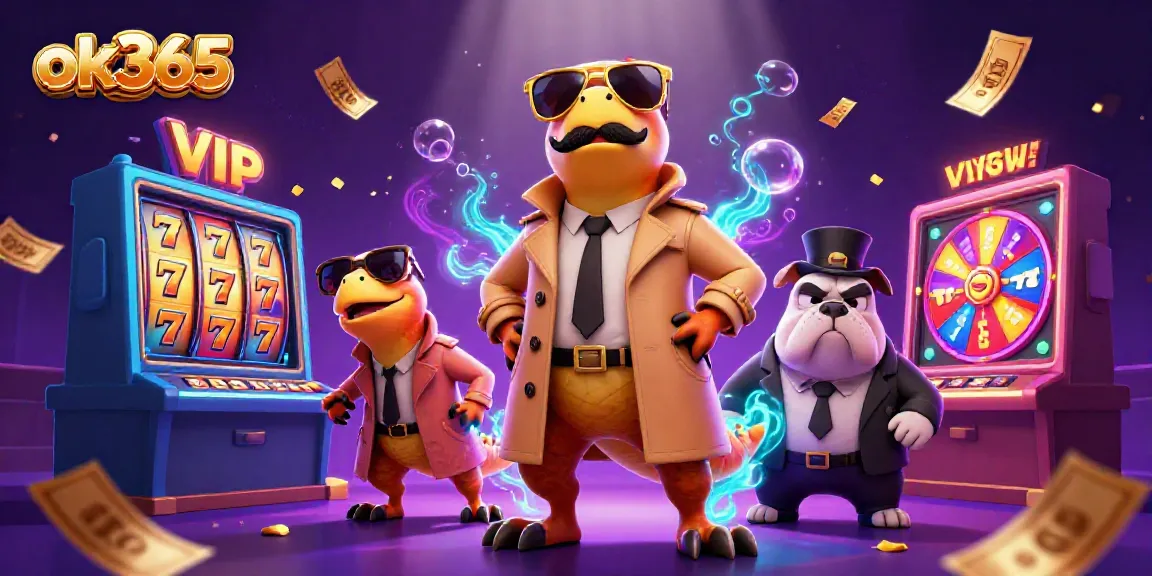 Raptors in a trench coat hilariously attempting entry to a VIP casino, embodying the fun of ok365 gaming.