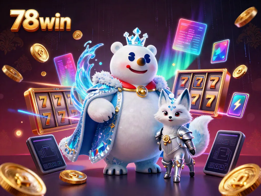 Experience winning excitement at 78 win casino with vibrant 3D characters and neon elements.