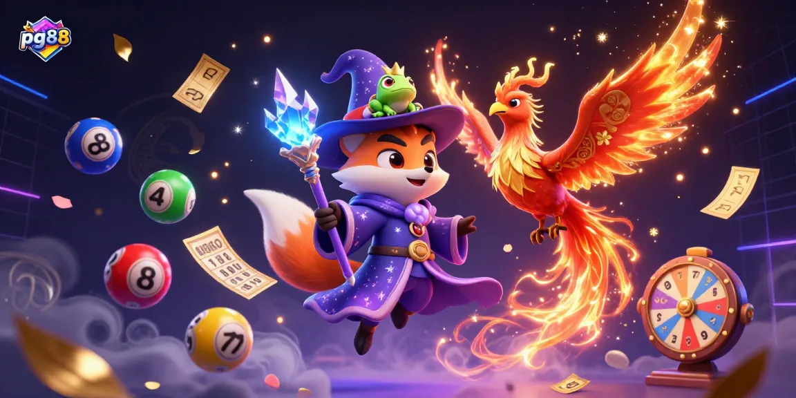 Engage with pg88 as the mystical wizard fox and phoenix bring vibrant gaming magic, showcasing colorful lottery elements.