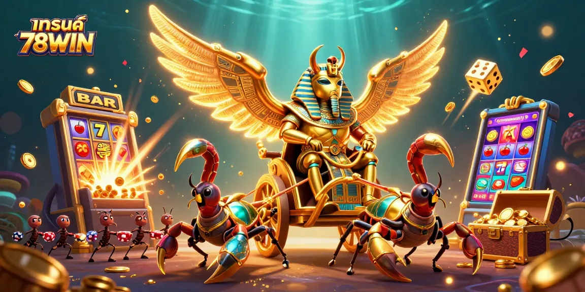 Engage with แบรนด์ 78WIN featuring slots and vibrant casino elements in a dynamic illustration.