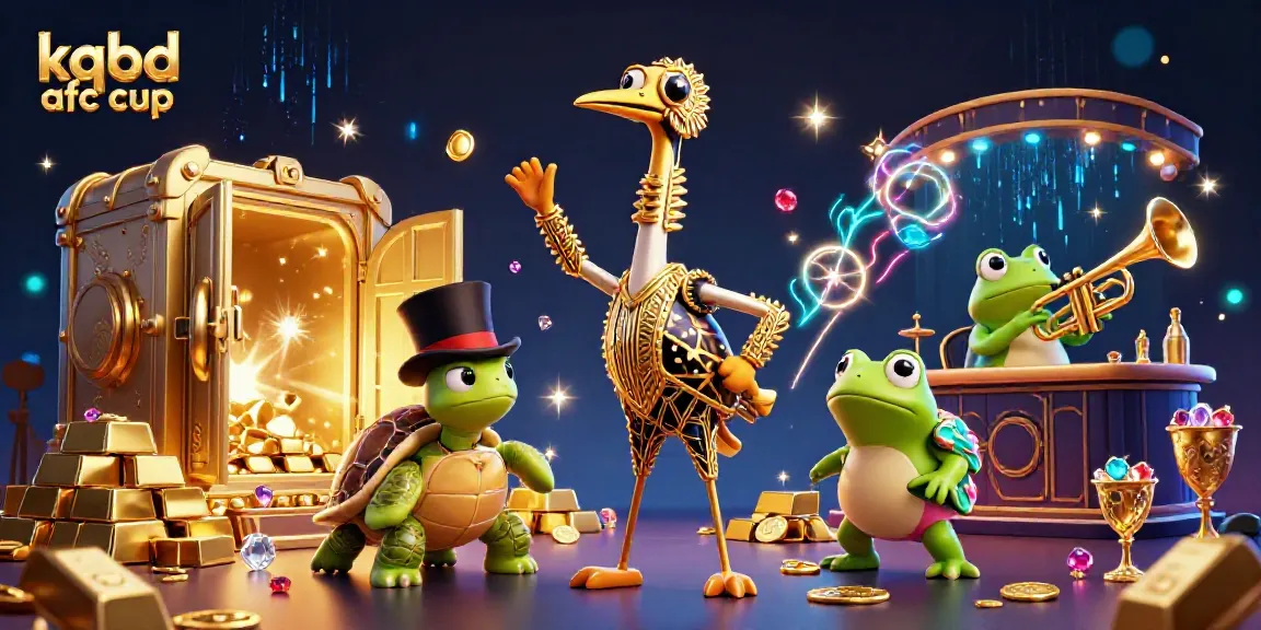 KQBD AFC Cup live scores and results depicted in a vibrant 3D casino illustration featuring whimsical characters.