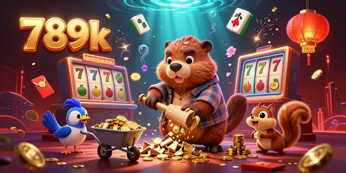 Experience the thrill of winning at 789k with a cartoon beaver, bird, and squirrel surrounded by casino elements.