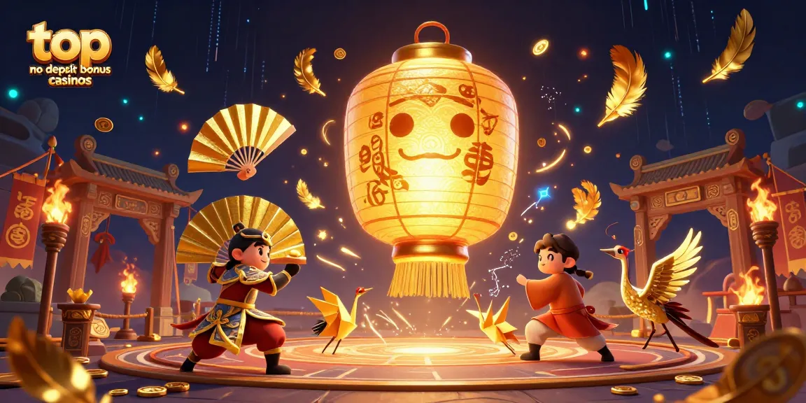 Experience top no deposit bonus casinos with vibrant characters in a magical casino night scene.