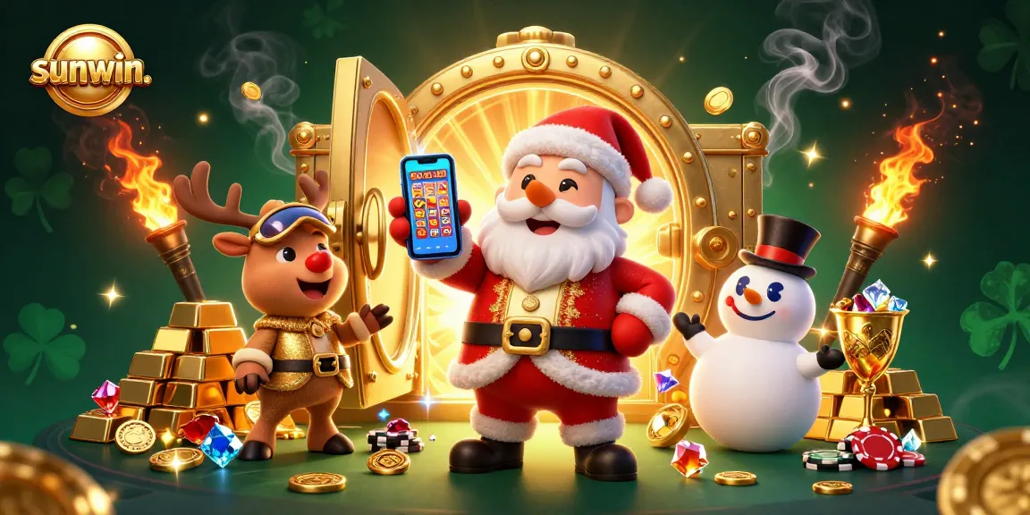 Engage with sunwin. gaming excitement as Santa celebrates jackpots with his friends in a lavish casino.