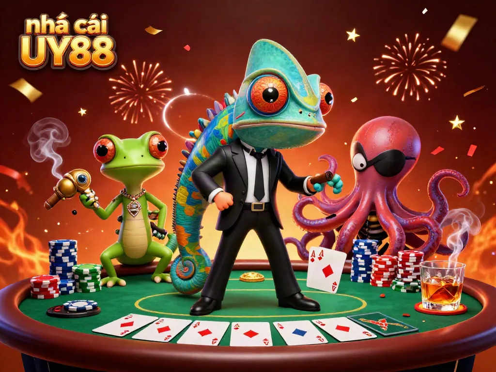 Engage in thrilling action at nhà cái UY88 with vibrant casino characters and lively gaming elements.