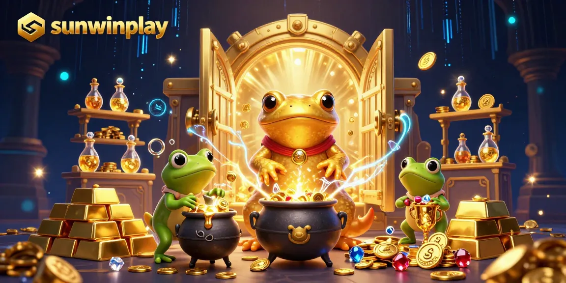 Experience the magic of sunwinplay with golden treasures and dynamic characters in an enchanting scene.