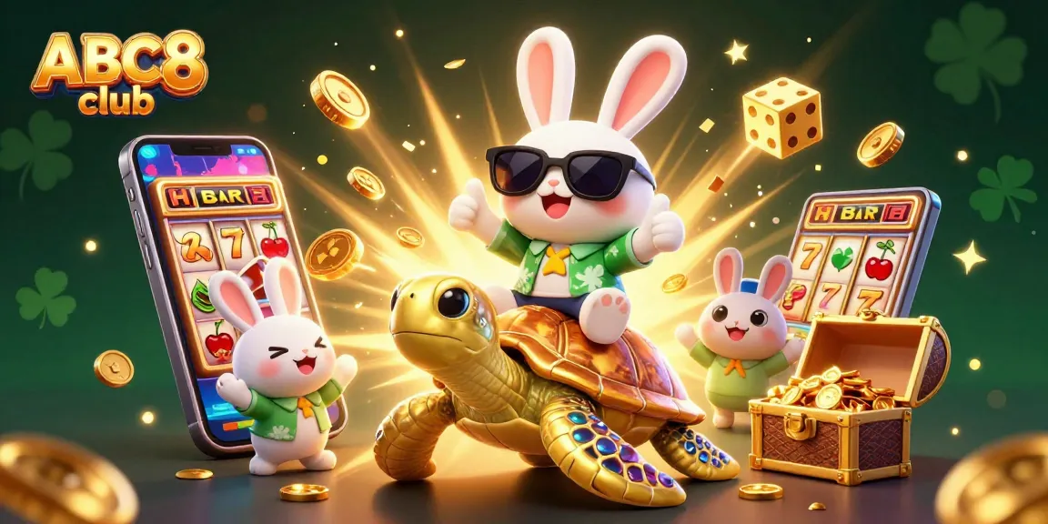 Engaging scene of ABC8 club characters with slots and jackpot excitement, vibrant casino elements incorporated.