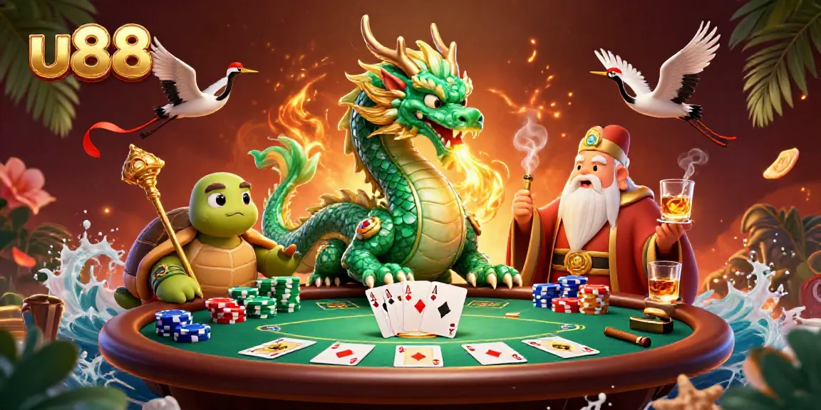 Experience the dynamic world of u88 with a jade dragon, turtle sage, and poker elements.