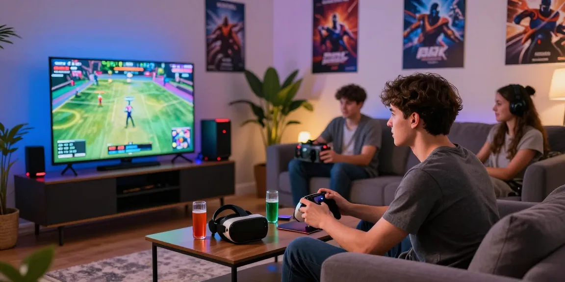 Friends enjoying esports gaming competition in a vibrant living room, showcasing a sense of community and excitement around https://fabet.com.mx/.