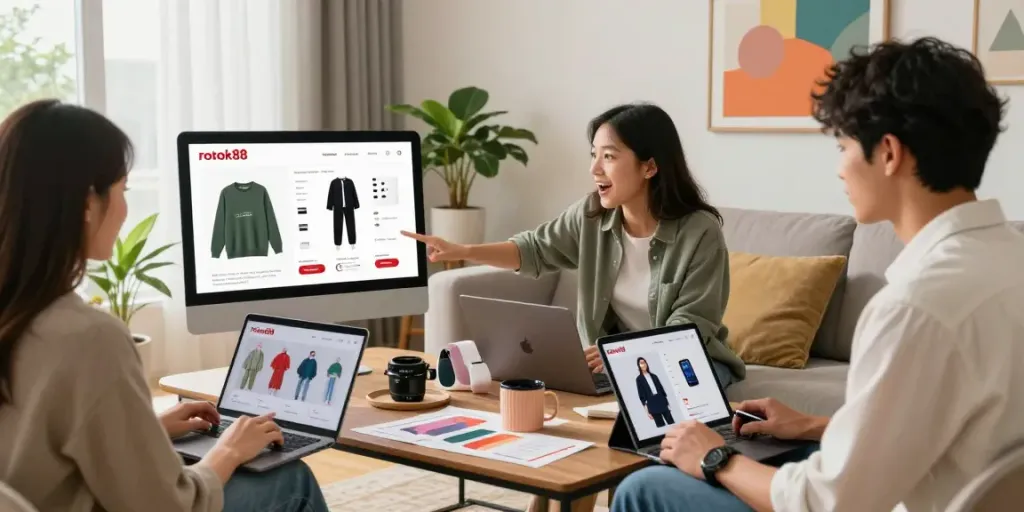 Customers engaging with rokok88 products in a stylish e-commerce environment